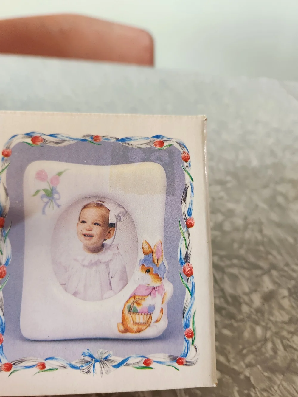 Classic White Ceramic Baby Picture Frame with Lavender Accent